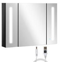 SPIEGELSCHRANK mit 3 Schränken, 3 Ablagen und LED-Beleuchtung, 90 x 15 x 65 cm ,Schwarz - Schwarz, Glas (90/65/15cm) - Vallsero