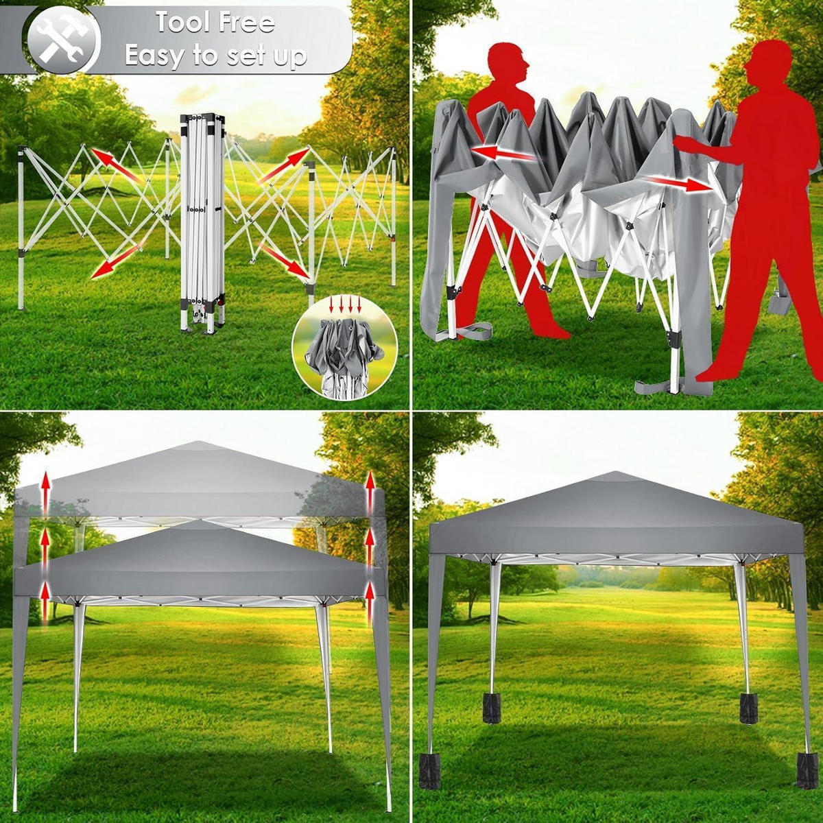 FALTPAVILLON 300 x 300 cm Grau Höhenverstellbar Wasserdicht - Grau, Textil (299.7/269.2/299.7cm)