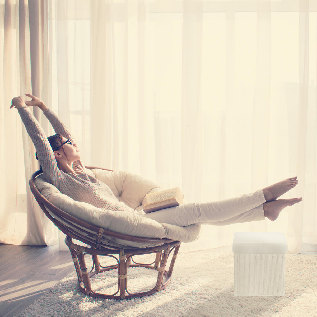 SITZHOCKER - Weiß, Holz/Holzwerkstoff (35/35/35cm) - Relaxdays