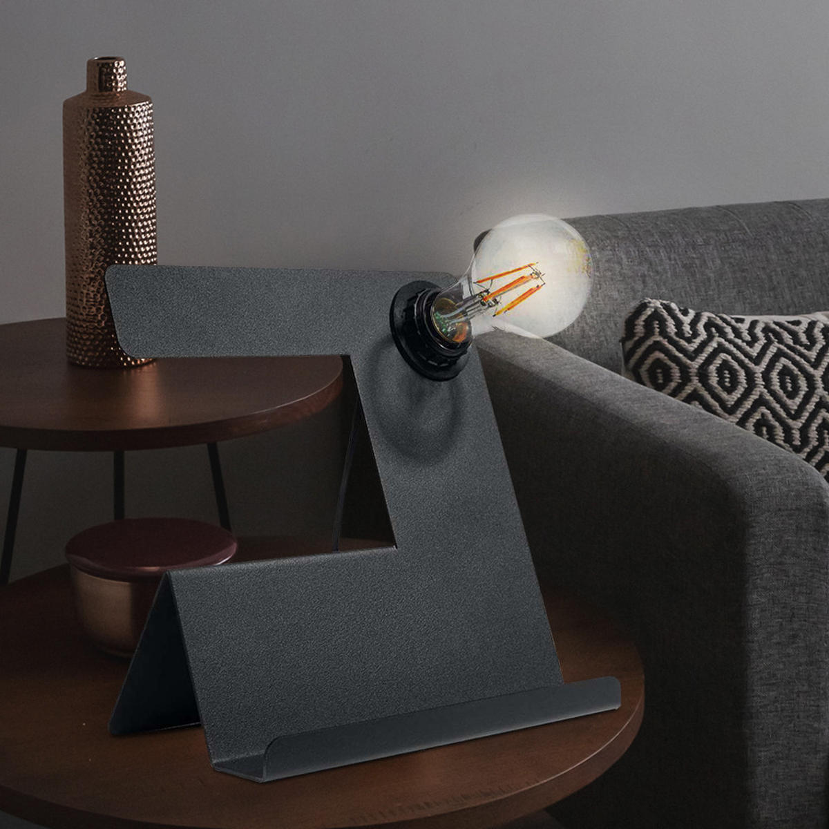 TISCHLEUCHTE Stahl Schwarz - Schwarz, Metall (17/25/24cm)