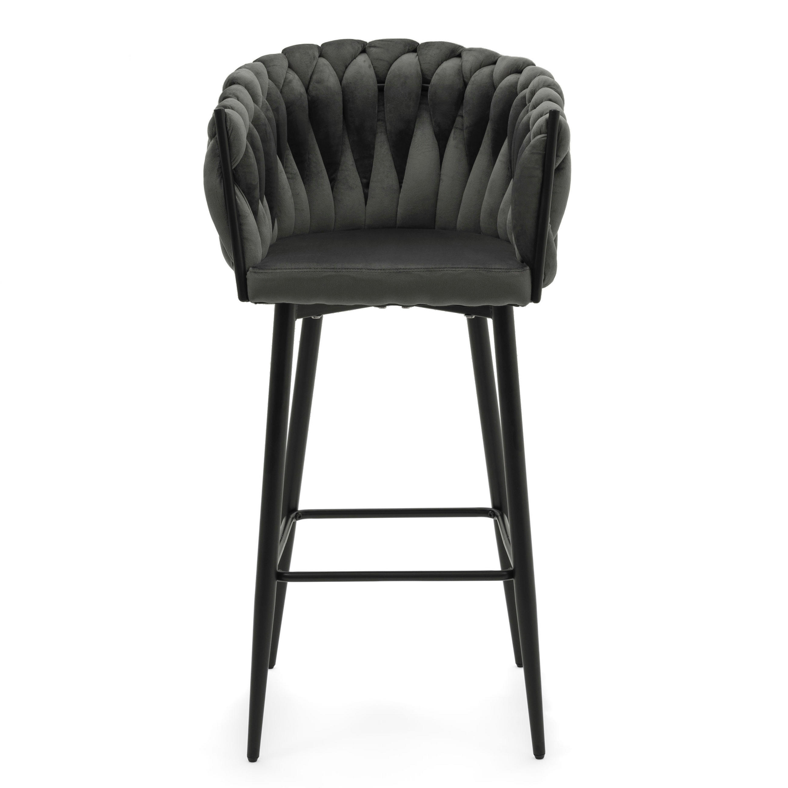 BARHOCKER LATINA gepolsterter mit Steppung - grau - Samt Velour - Schwarz/Grau, Metall (54/105/55cm) - NEW HOME