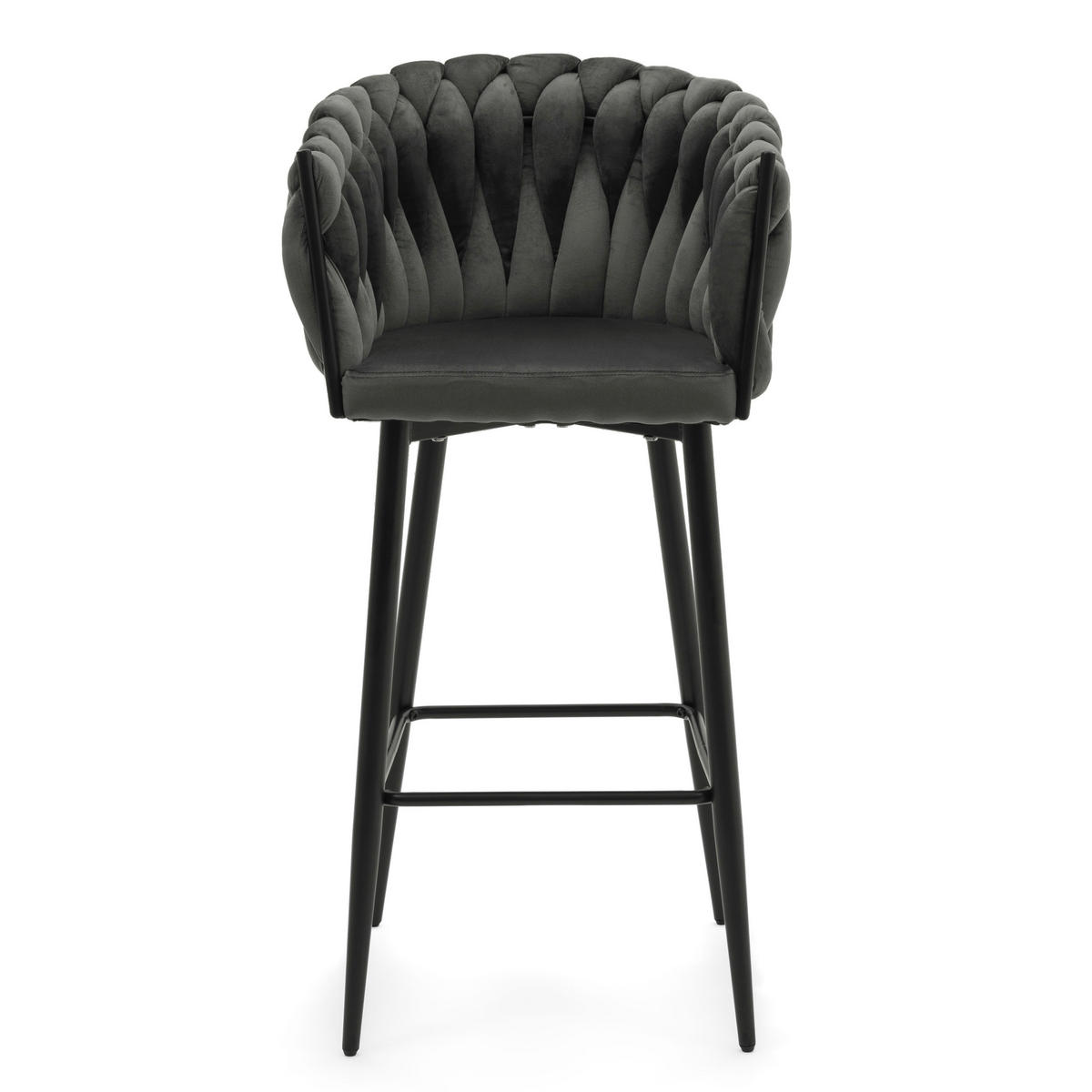 BARHOCKER LATINA gepolsterter mit Steppung - grau - Samt Velour - Schwarz/Grau, Metall (54/95/55cm) - NEW HOME