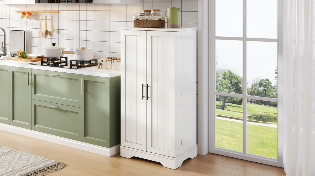 HOCHSCHRANK aus MDF mit 3D-Wellentüren, LED-Sensorlicht und verstellbarem Einlegeboden, 120/60/40 cm, Weiß - Weiß, Holzwerkstoff (60/120/40cm) - Redom