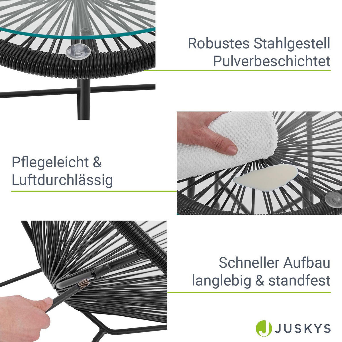 BALKONMÖBEL-SET Ostana schwarz 3-tlg. - Schwarz, Metall - Juskys