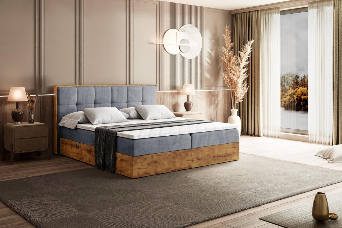 BOXBETT mit Matratze H4 und Lattenrost - LOLLI7 - 200x200 - Hellgrau - Grau, Holzwerkstoff/Kunststoff (200/200cm) - ALTDECOR