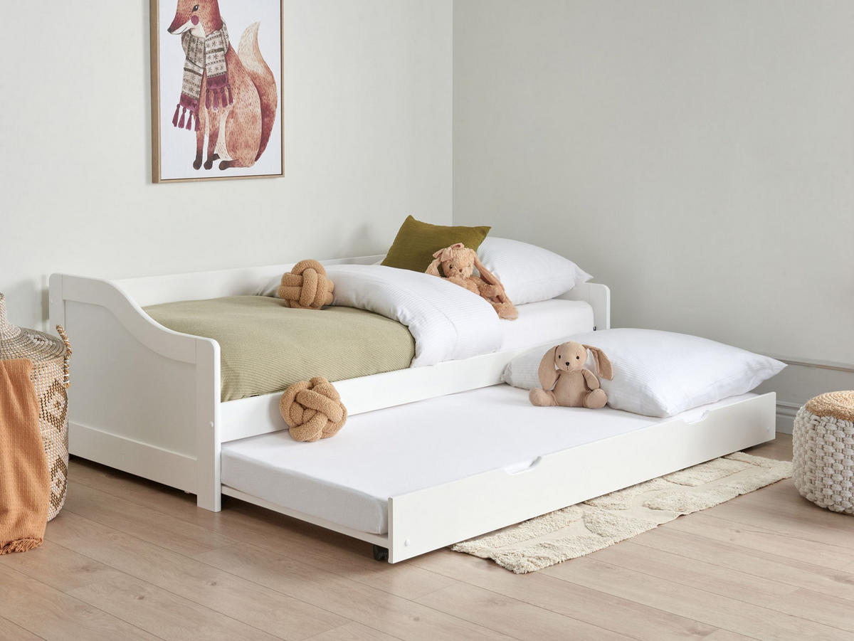 AUSZIEHBETT 90x200 cm Weiß Luneray - Weiß, Holz (90/200cm) - Beliani