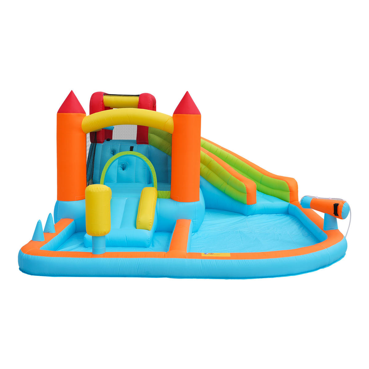 HÜPFBURG Kinder Wasserpark Rutsche Trampolin Basketball 2 Pools - Orange, Textil (460/343/190cm) - FLIEKS
