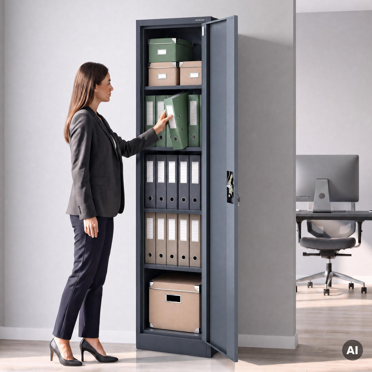 BÜRO Aktenschrank ALEX - Anthrazit, Metall (45/185/40cm) - Jan Nowak
