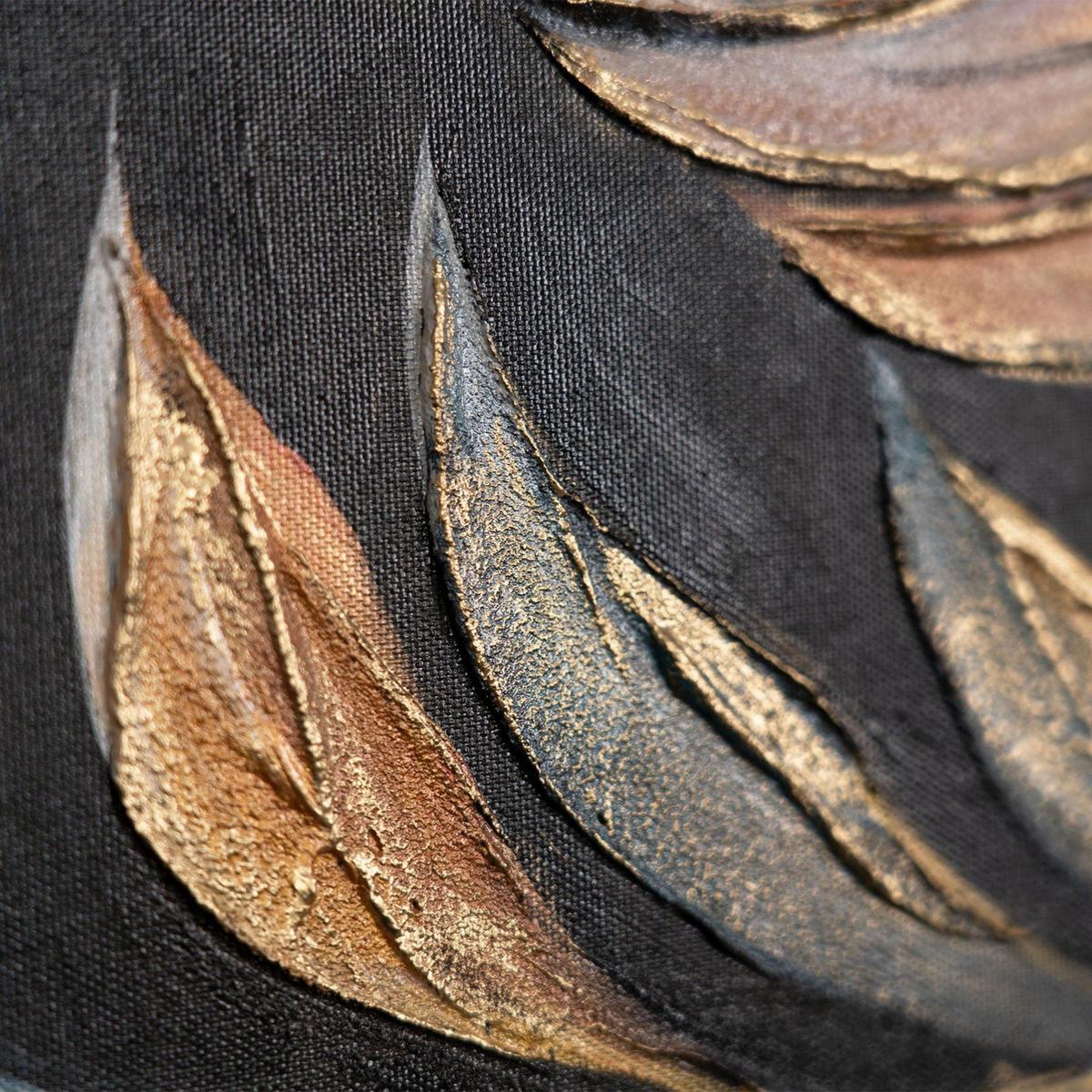 GEMÄLDE Goldene Blätter Schattenfugenrahmen Schwarz 140x100 cm - Schwarz, Holz (140/100cm) - YS-art gallery