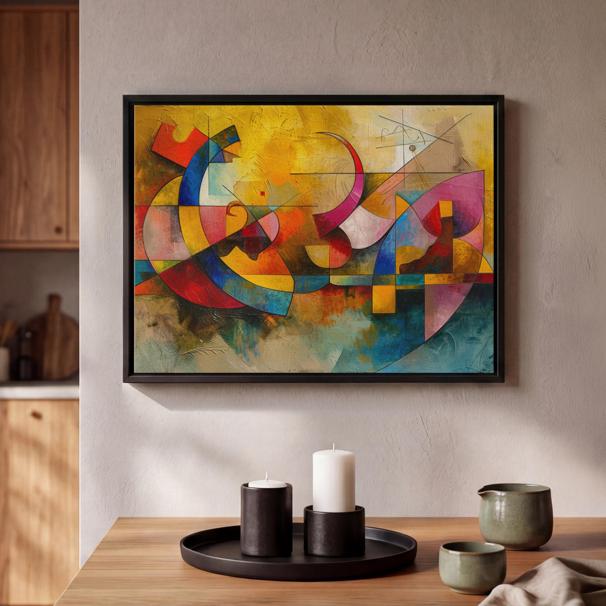 LEINWAND Bilder mit Rahmen - Kunst - Abstrakt - Modern - 40x30 - Gelb, Textil (40/30cm) - MuchoWow