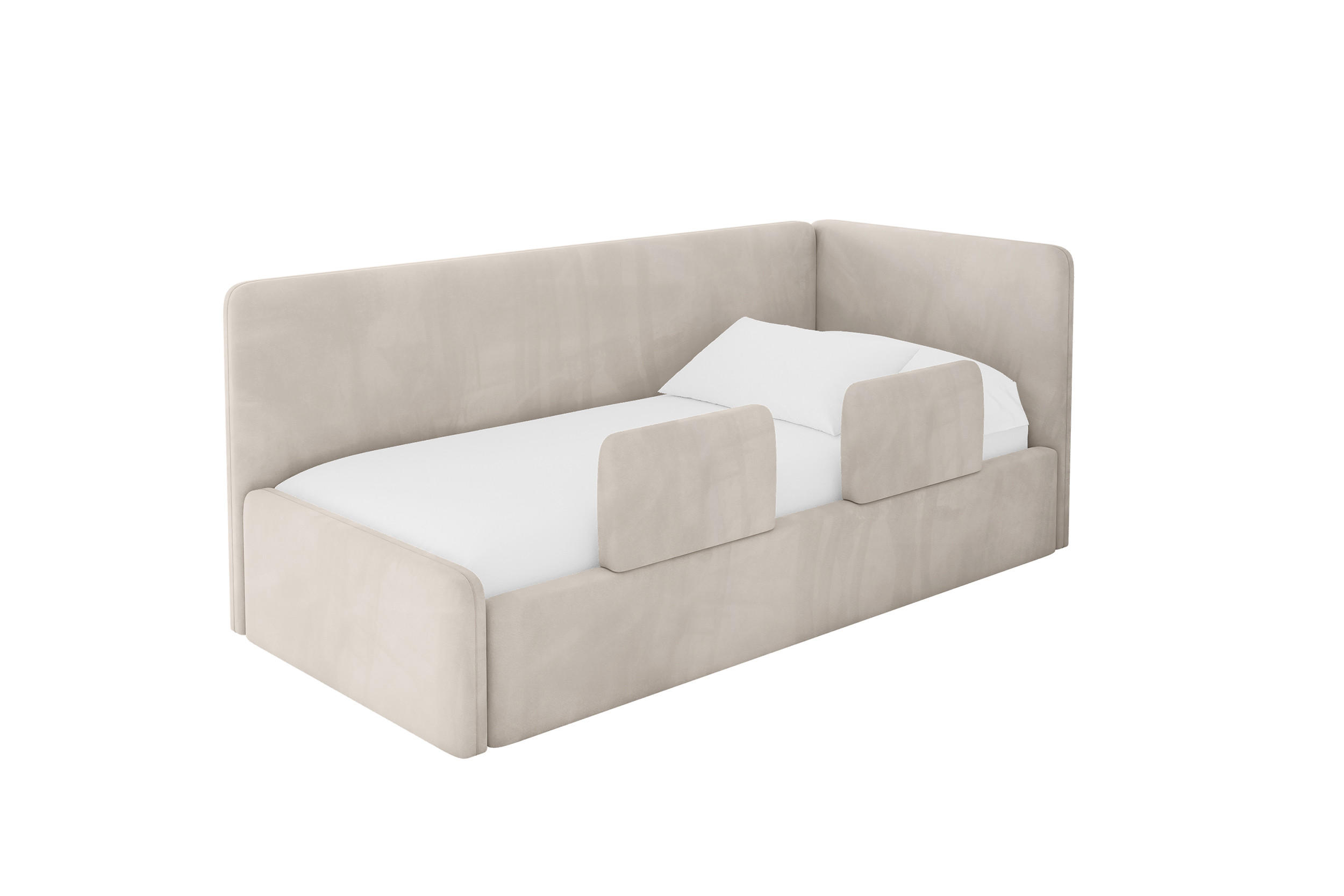 EINZELLBETT Jugendbett mit Bettkasten und Matratze H3/H4, Links - NORY 90x200 Beige - Ecru, Holzwerkstoff/Textil (90/200cm) - ALTDECOR
