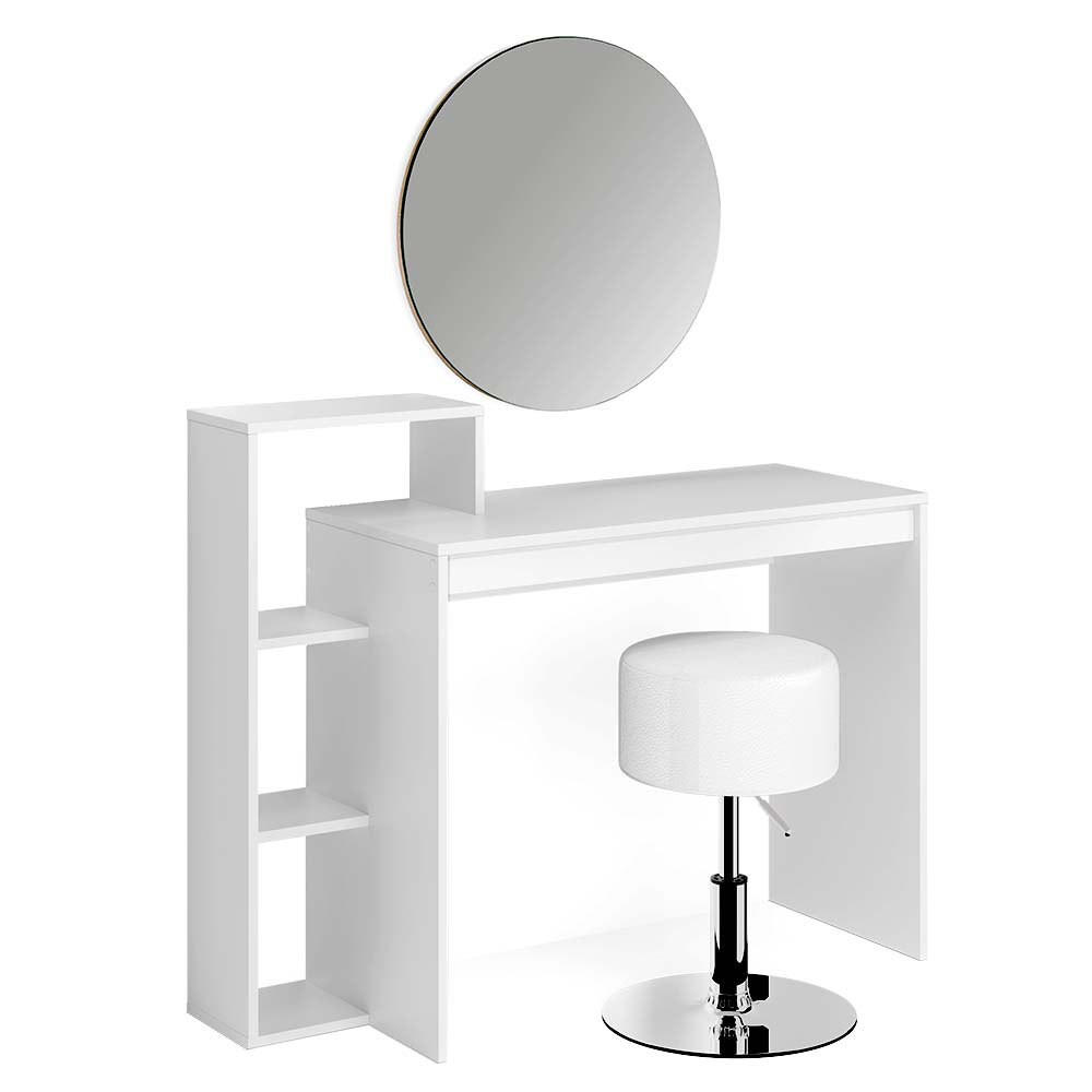 SCHMINKTISCH Leo Weiß 100 cm mit Spiegel und Hocker - Weiß, Holzwerkstoff (100/90/40cm) - Vicco