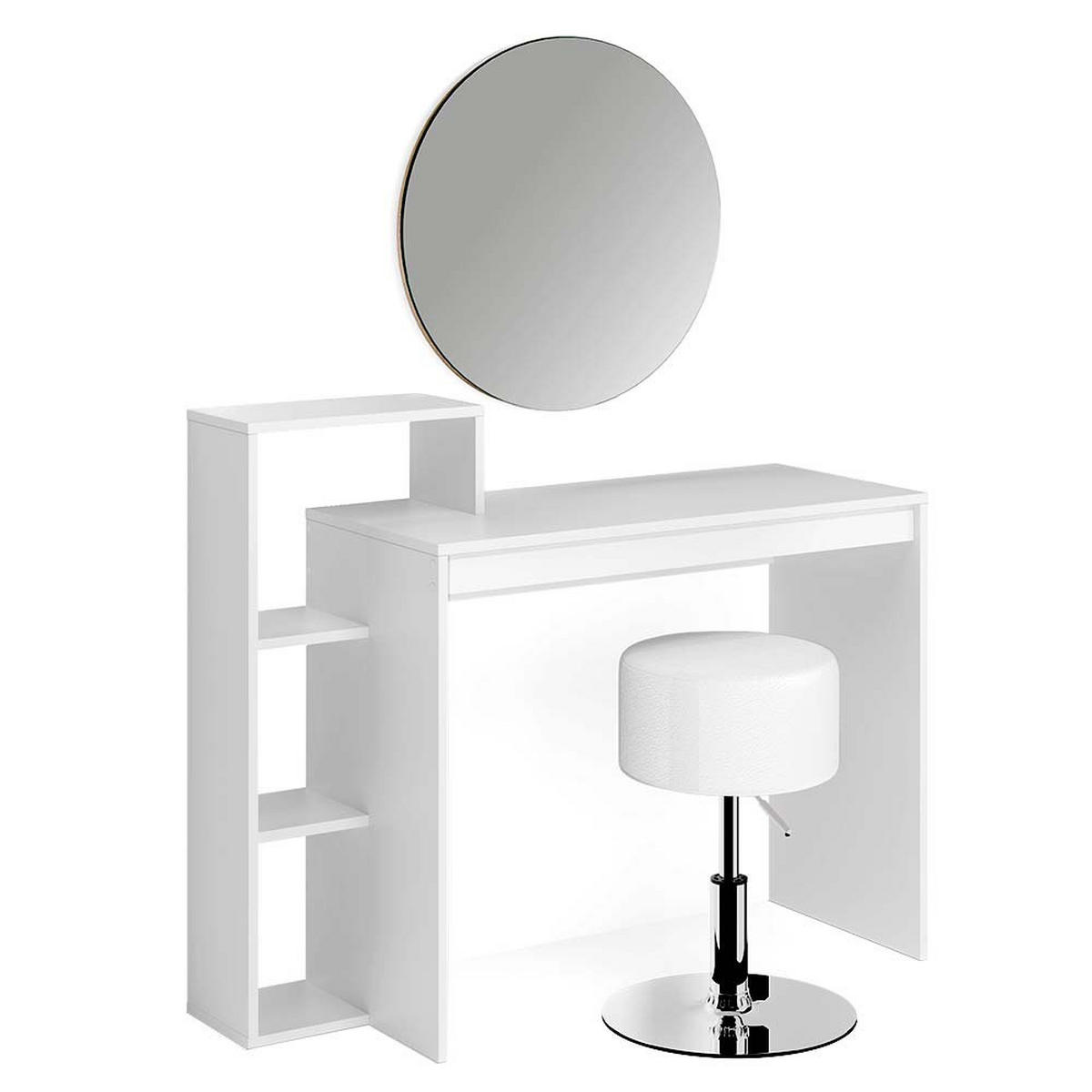 SCHMINKTISCH Leo Weiß 100 cm mit Spiegel und Hocker - Weiß, Holzwerkstoff (100/90/40cm) - Vicco