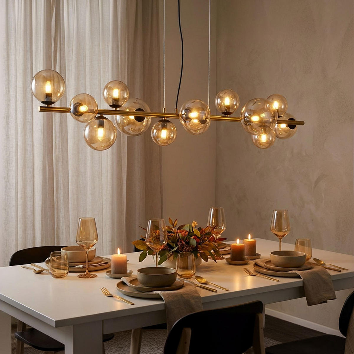 LED TISCHLEUCHTE Metall Schwarz Glas Amber - Schwarz, Glas (118/34.5/120cm) - Globo Lighting