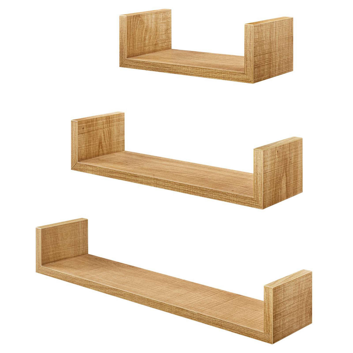 WANDREGAL Holzoptik Honigbraun 3er-Set U-Form 30/45/60x15x10 cm - Honig, Holzwerkstoff (15/10/60cm) - Begryf