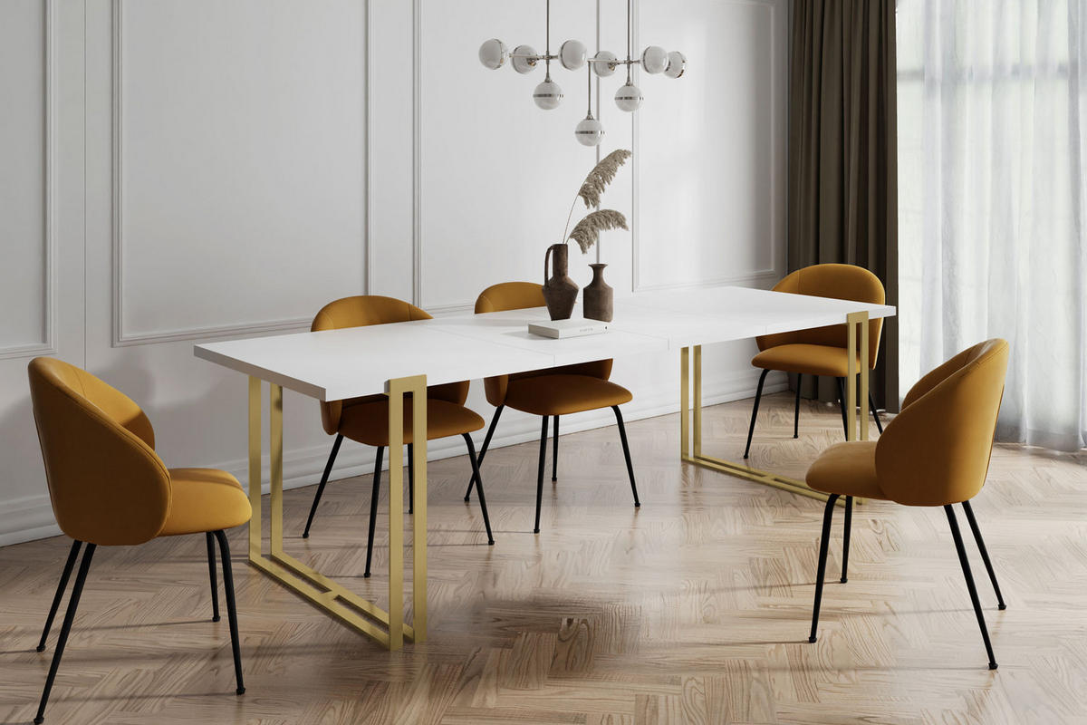 ESSTISCH Stella rechteckig ausziehbar, Weiß 160-260/90/76 cm - Goldfarben/Weiß, Holzwerkstoff/Metall (160/90/76cm) - WFL GROUP
