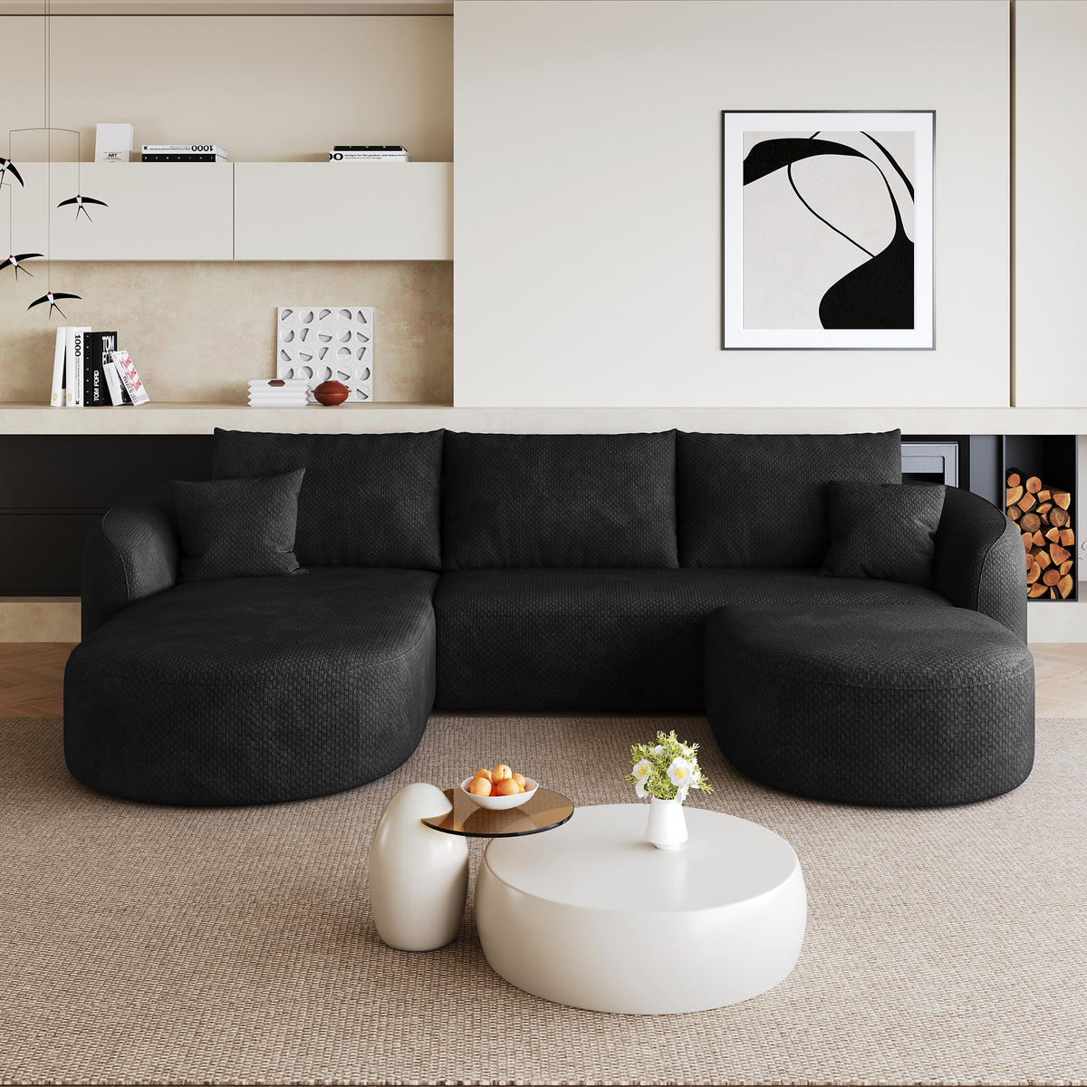 WOHNLANDSCHAFT Schwarz 266/168/85 cm 5-Sitzer Modular - Schwarz, Textil (266/85/168cm) - PANGIVO