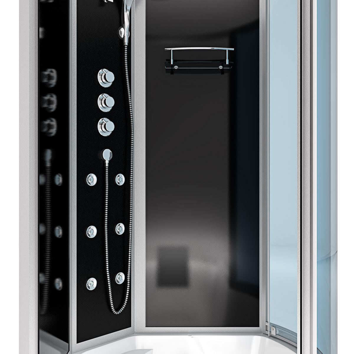 DUSCHKABINE mit Wanne K50-L32 Schwarz 170x100 - Schwarz, Glas/Kunststoff (170/98/225cm) - AcquaVapore by Sandra Jentho