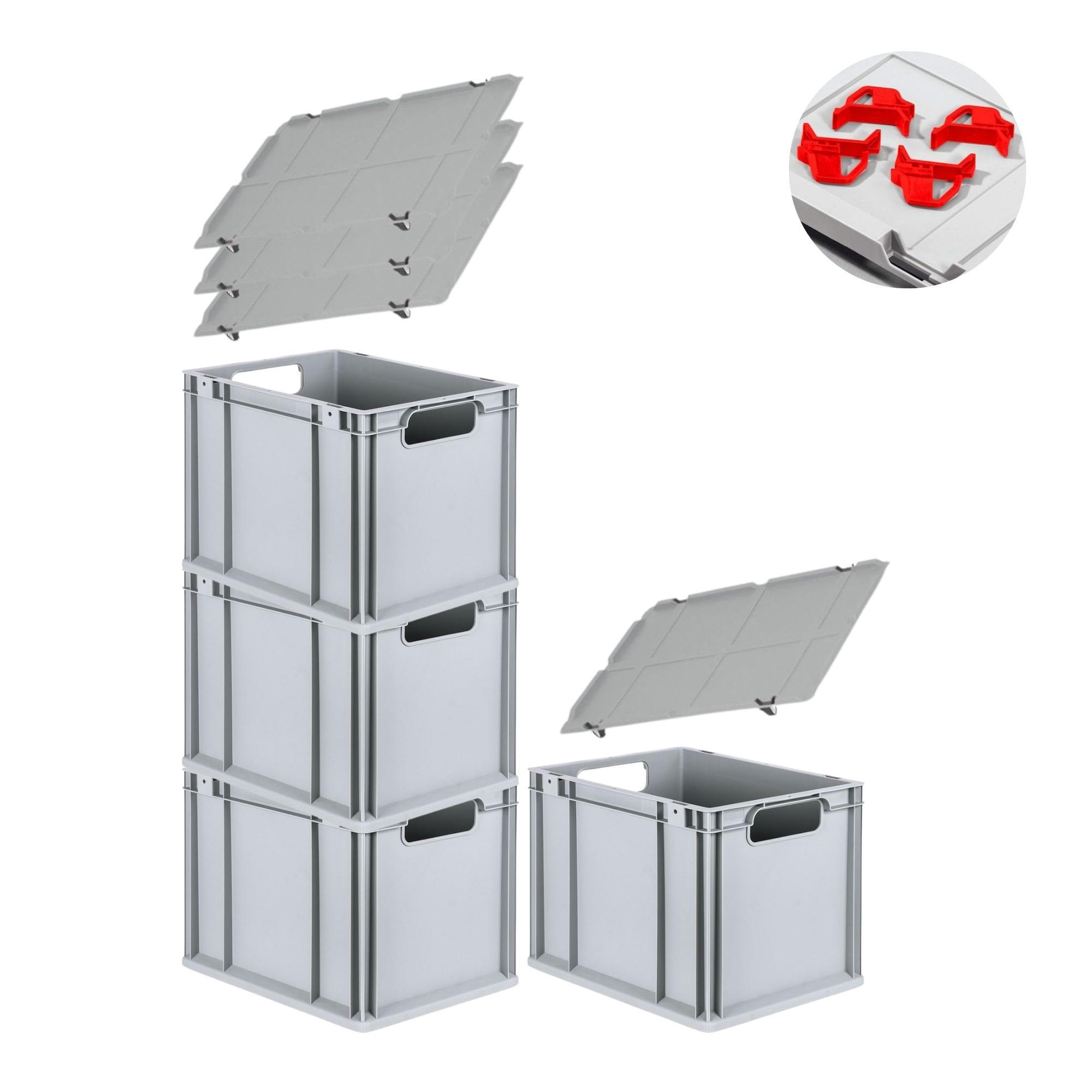 EUROBOX 4x Nextgen Economy Mit Auflagedeckel Grau/Rot Griffe Offen 30 Liter - Rot, Kunststoff (30/32/40cm) - PROREGAL