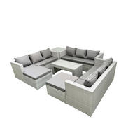 BALKONMÖBEL-SET Polyrattan Hellgrau-Mix 11-teilig - Hellgrau/Grau, Glas/Kunststoff - Fimous