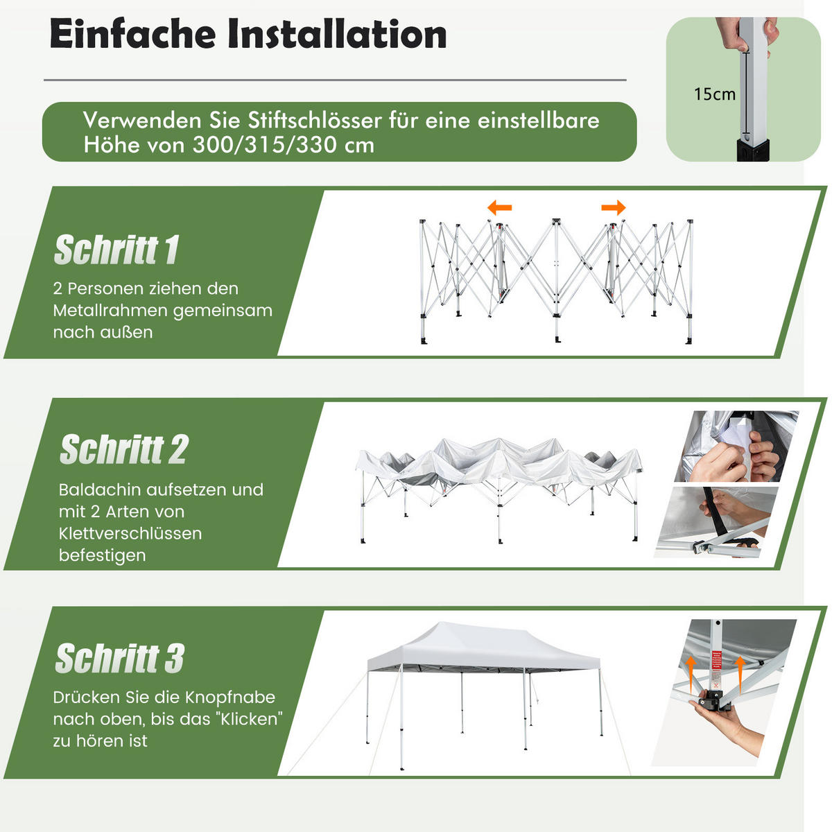 FALTPAVILLON 3x6m Weiß - Weiß, Kunststoff (300/330/600cm) - COSTWAY