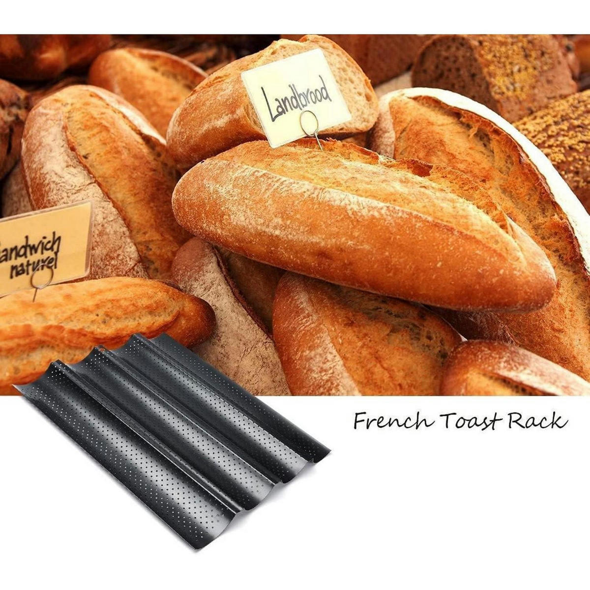 BAGUETTE-BACKFORM 4 Mulden 38 x 33 cm Schwarz - Schwarz, Metall (38/2/33cm)
