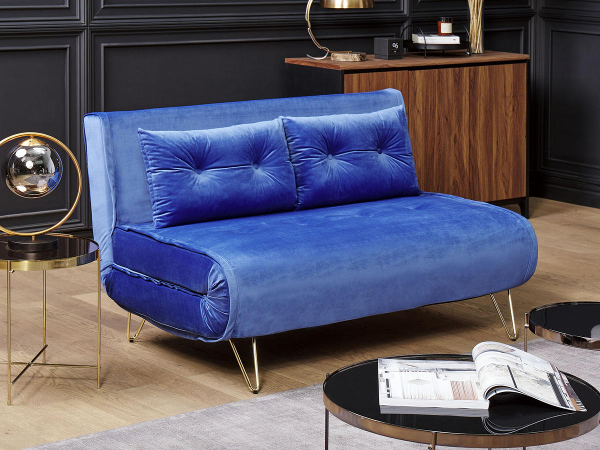 2-SITZER-SCHLAFSOFA Samtstoff Marineblau Vestfold - Hellblau, Textil (130/81/78cm) - Beliani