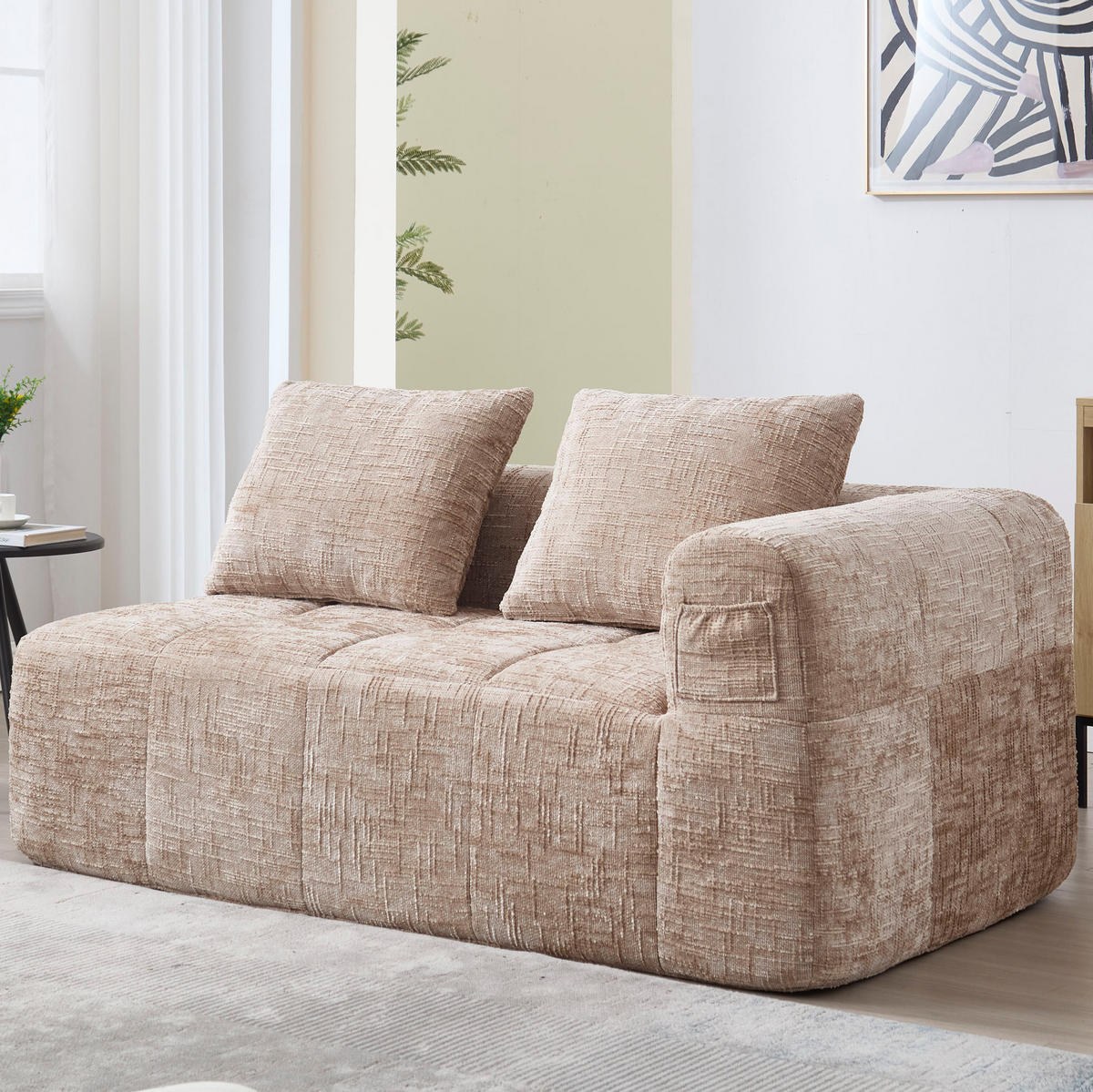 2-SITZER 158/90/60 cm Khaki aus Chenille mit Seitentaschen - Sandfarben, Textil (90/60/158cm) - OKMYHOME