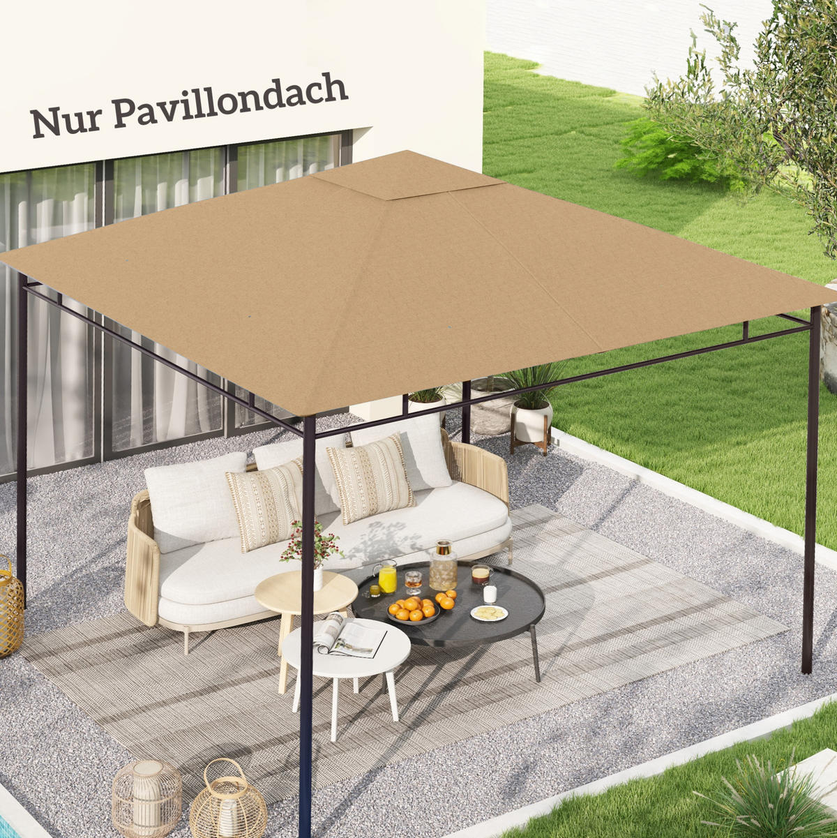 PAVILONOVÁ střecha 298/295 cm béžová z polyesteru s UV ochranou a odvodňovacími otvory - béžová, textil (295/1/298cm) - OKWISH