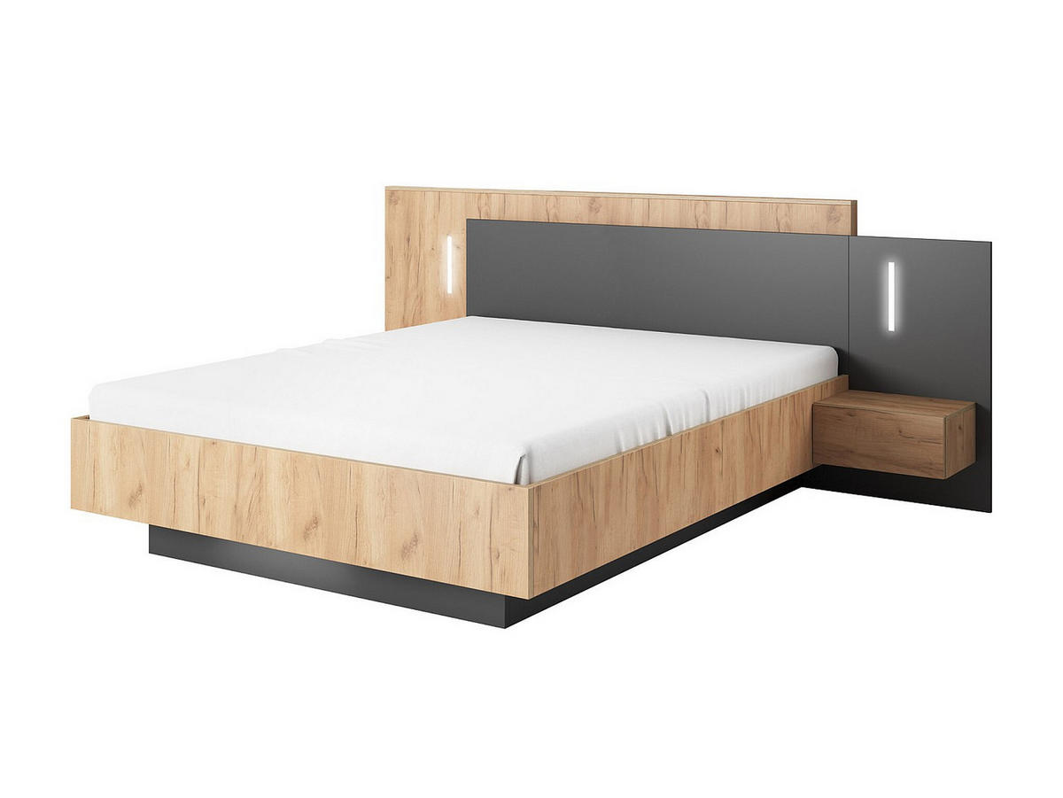 BETT mit Bettkasten - 2 Personen - holz - anthrazitgrau, naturfarben hell Francoli - Anthrazit/Naturfarben, Holz (140/190cm) - Vente-Unique