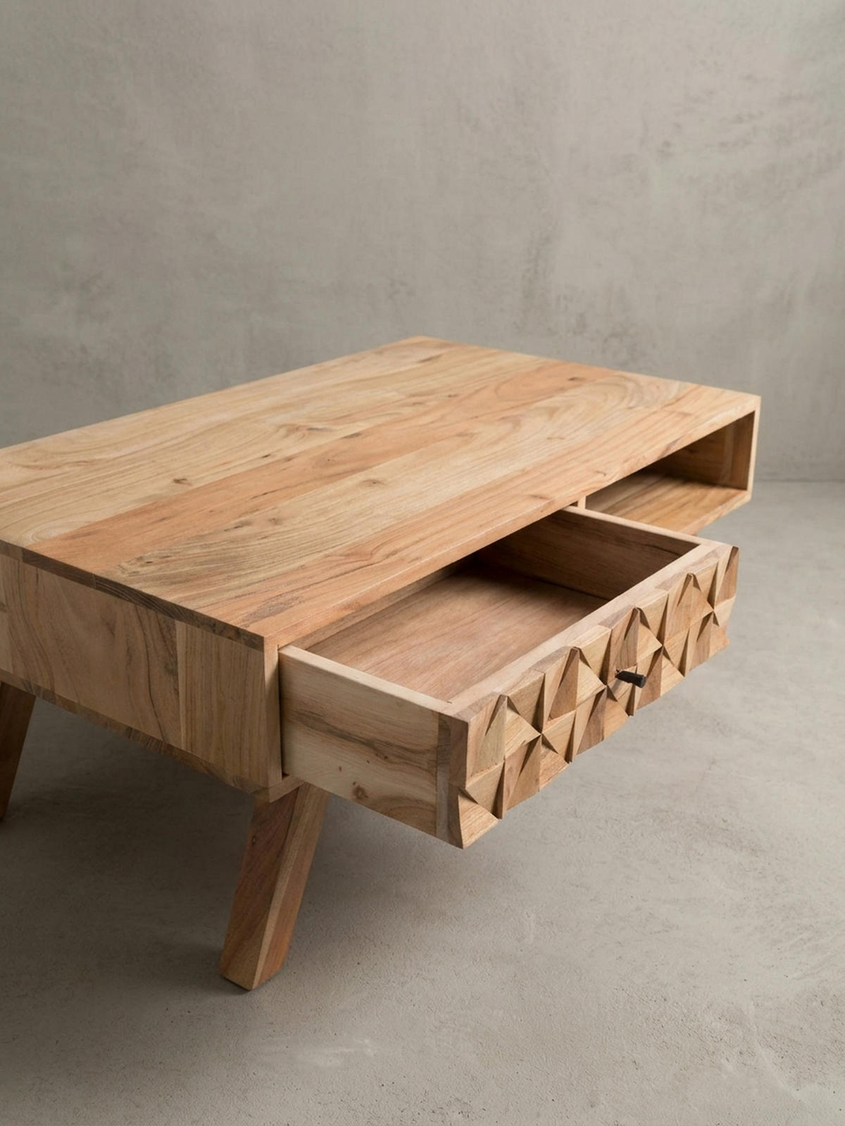 COUCHTISCH Landhausstil Massivholz mit Schublade und Ablagefach, Maße 95x35x50 cm - Beige, Akazienholz/Holz (50/95/35cm) - KADIMA DESIGN