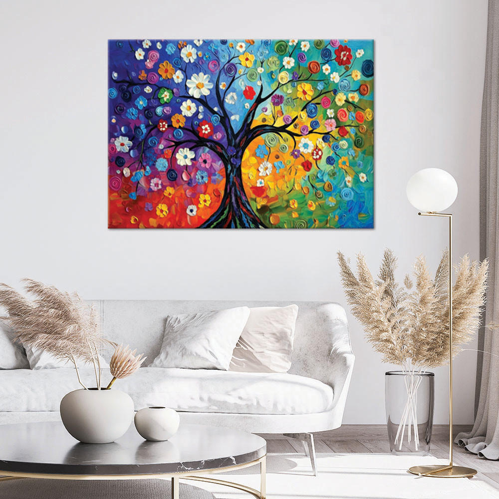 LEINWANDBILD Bunter Baum des Lebens 60x40cm - Multicolor, Textil (60/40cm) - Feeby