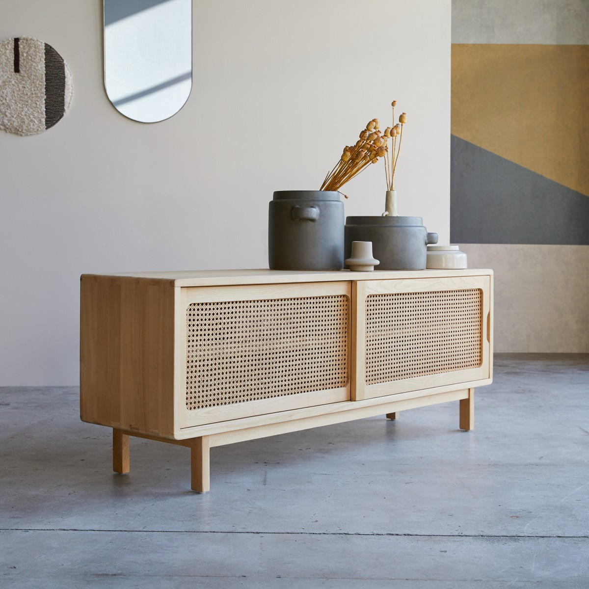 TV-SCHRANK Luis Natur aus Ulme - Naturfarben, Holz (140/52/35cm) - Tikamoon