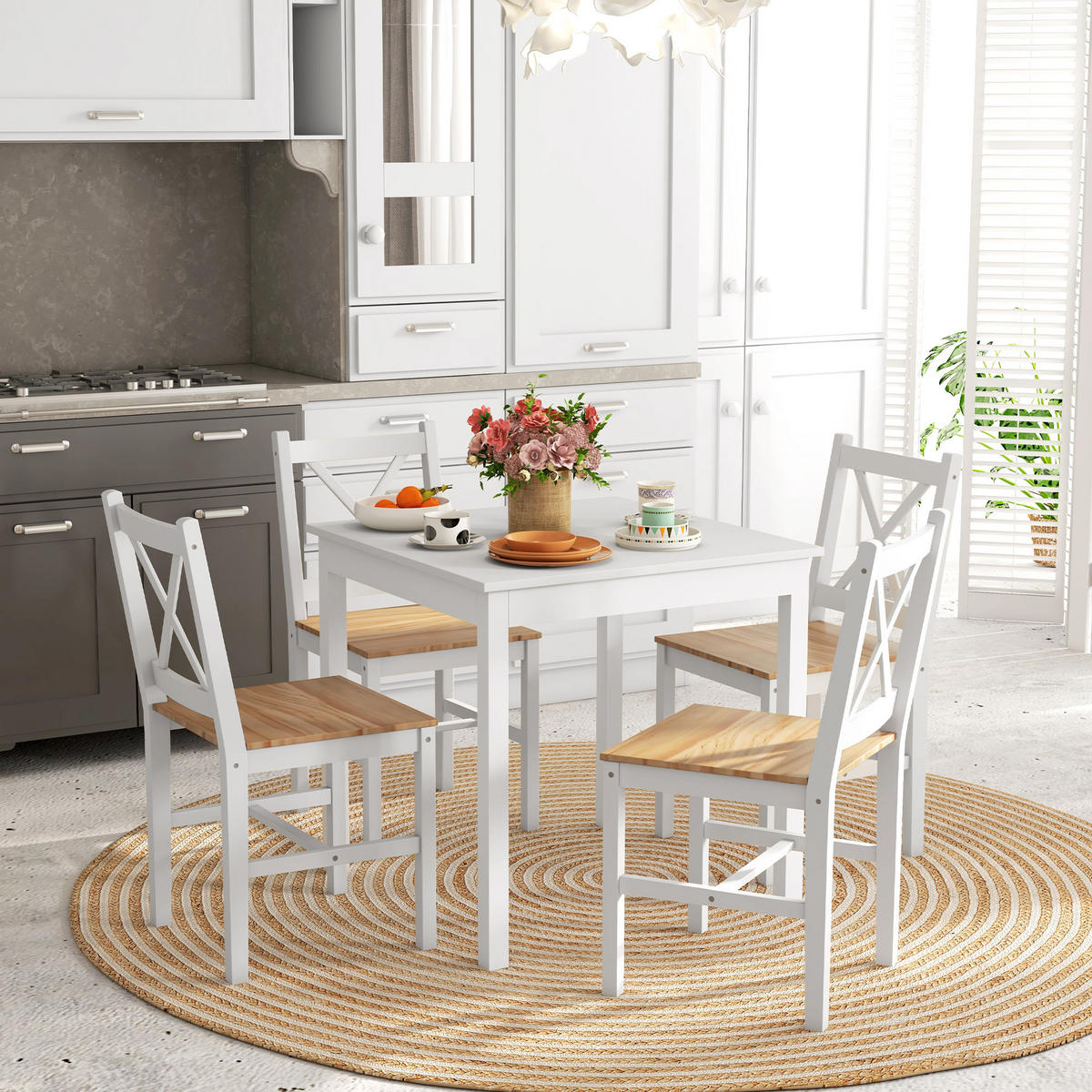 ESSZIMMERSTÜHLE 4er-Set DE-13246 Landhausstil mit weißem Gestell Weiß/Natur - Naturfarben, Holz (46.5/86/41cm) - ComfortXL