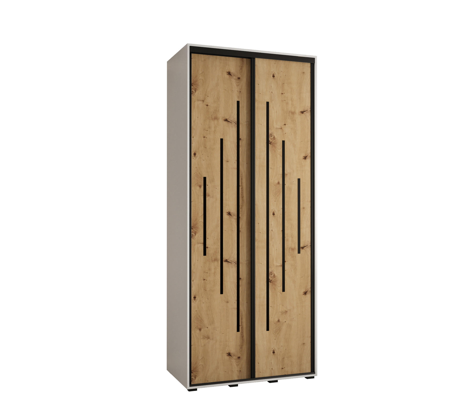 Abiks Möbel SCHWEBETÜRENSCHRANK Weiß, Eiche Artisan, Schwarz 120cm × 45cm × 235cm