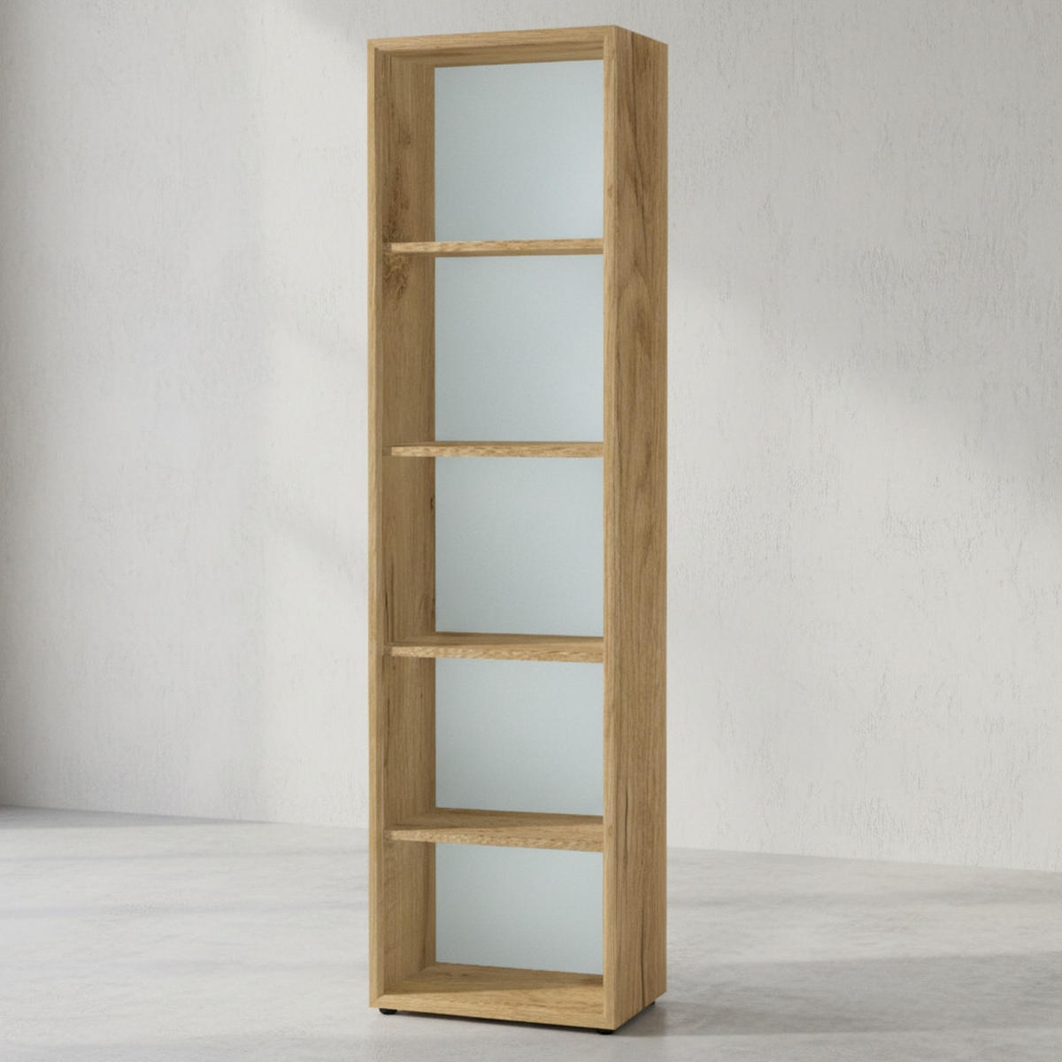 BÜRO-SET MUENCHEN 2-teilig | Schrank & Regal 5 OH | Glas Front & Abschließbar | Chalet-Eiche-Nb./Weiß - Weiß, Holzwerkstoff/Metall (145/196/37cm) - KADIMA DESIGN