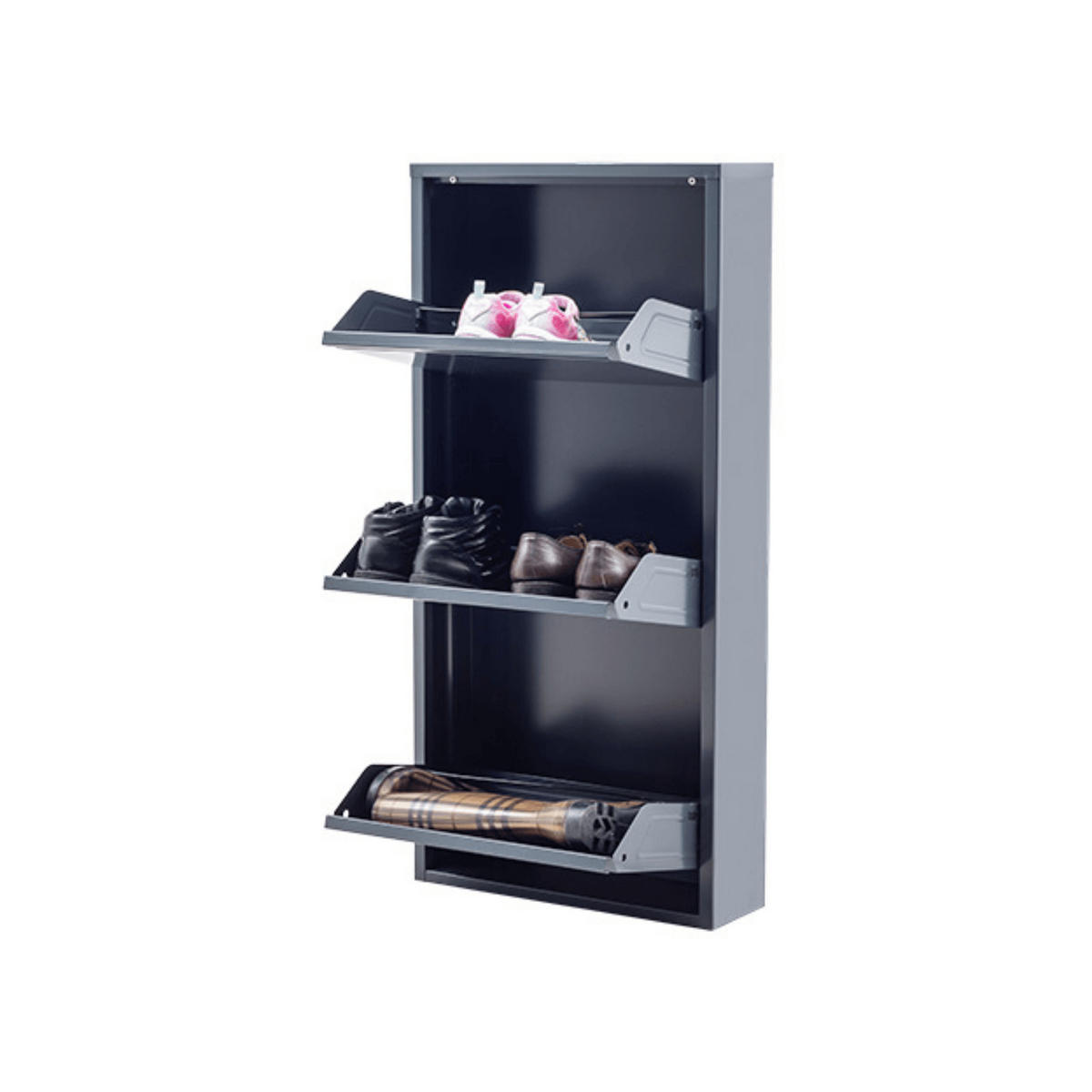 SCHUHSCHRANK schmal Metall mit Magnet 3 Klappen Anthrazit - Anthrazit, Metall (50/103/15cm) - Gowoll