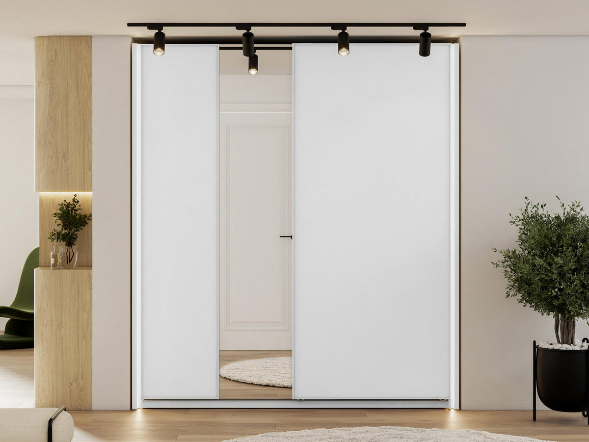 SCHIEBETÜRENSCHRANK Maxi 2D 200 MX04 mit LED Beleuchtung - Weiß, Holzwerkstoff (210/235/71cm) - MIRJAN24