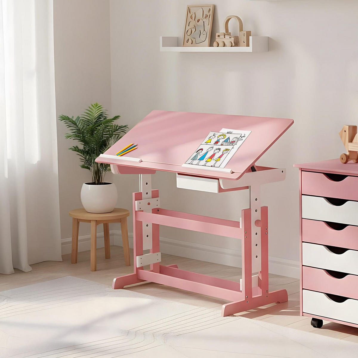 SCHREIBTISCH ,109 x 55 x 94 cm,pink - Pink, Holz (109/55/94cm) - tectake