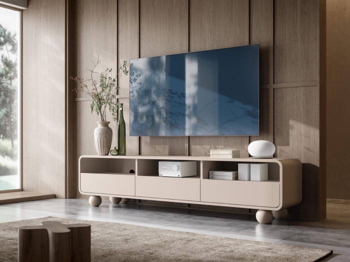 TV-SCHRANK Kaschmir ALBI Auf Runden Beinen 180 cm - Ecru, Holzwerkstoff (180/44/39cm) - Sepro Meble