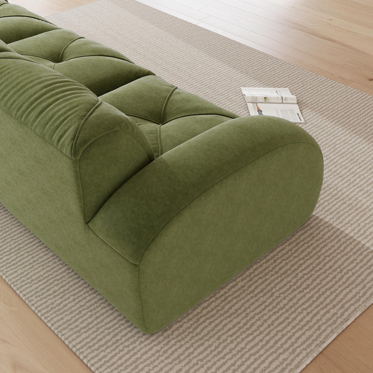 SOFA rahmenlos modular Chenille Grün - Grün, Kunststoff (95/76/281cm) - Meubliv