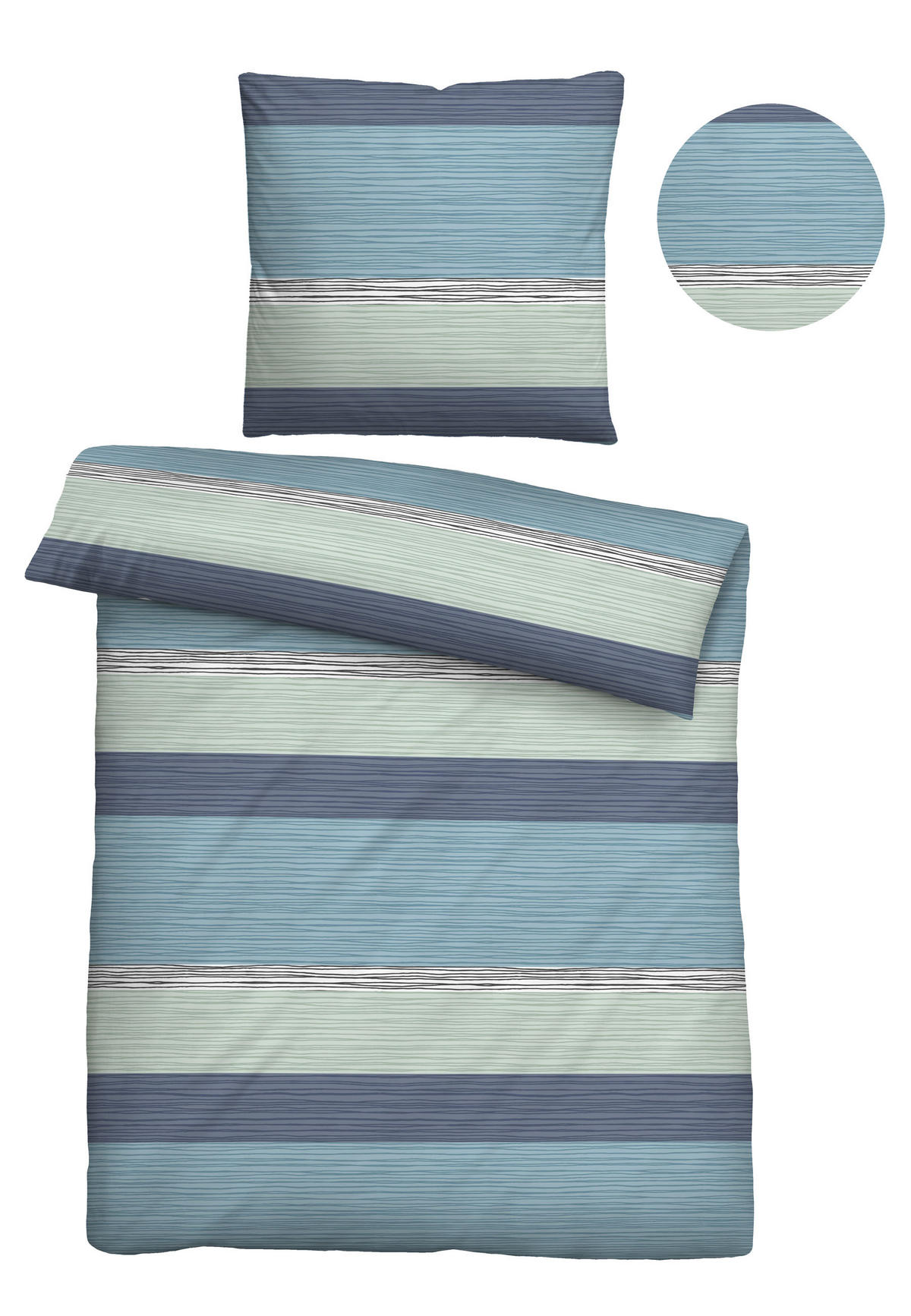BETTWÄSCHE-GARNITUR Seersucker Querstreifen petrol, 135x200 cm + 80x80 cm - Petrol, Textil (135/200cm) - Castell