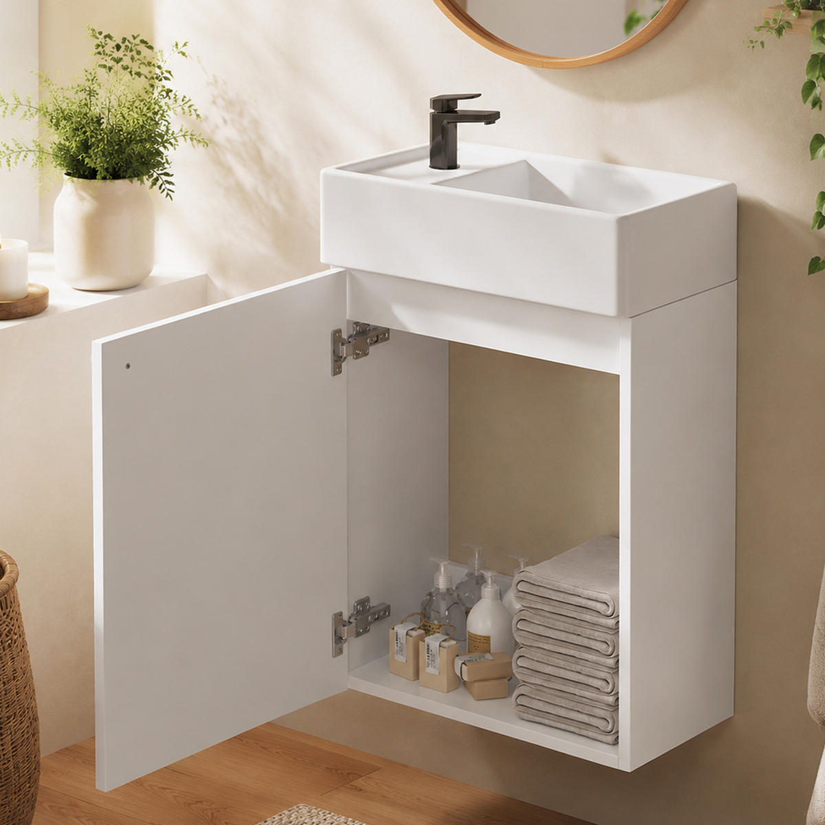 WASCHTISCHKOMBI 41/23/62.5 cm Weiß mit 1 Schranktür und Soft-Close-Mechanismus, ohne Wasserhahn - Weiß, Holz/Holzwerkstoff (23/62.5/41cm) - Oxeza