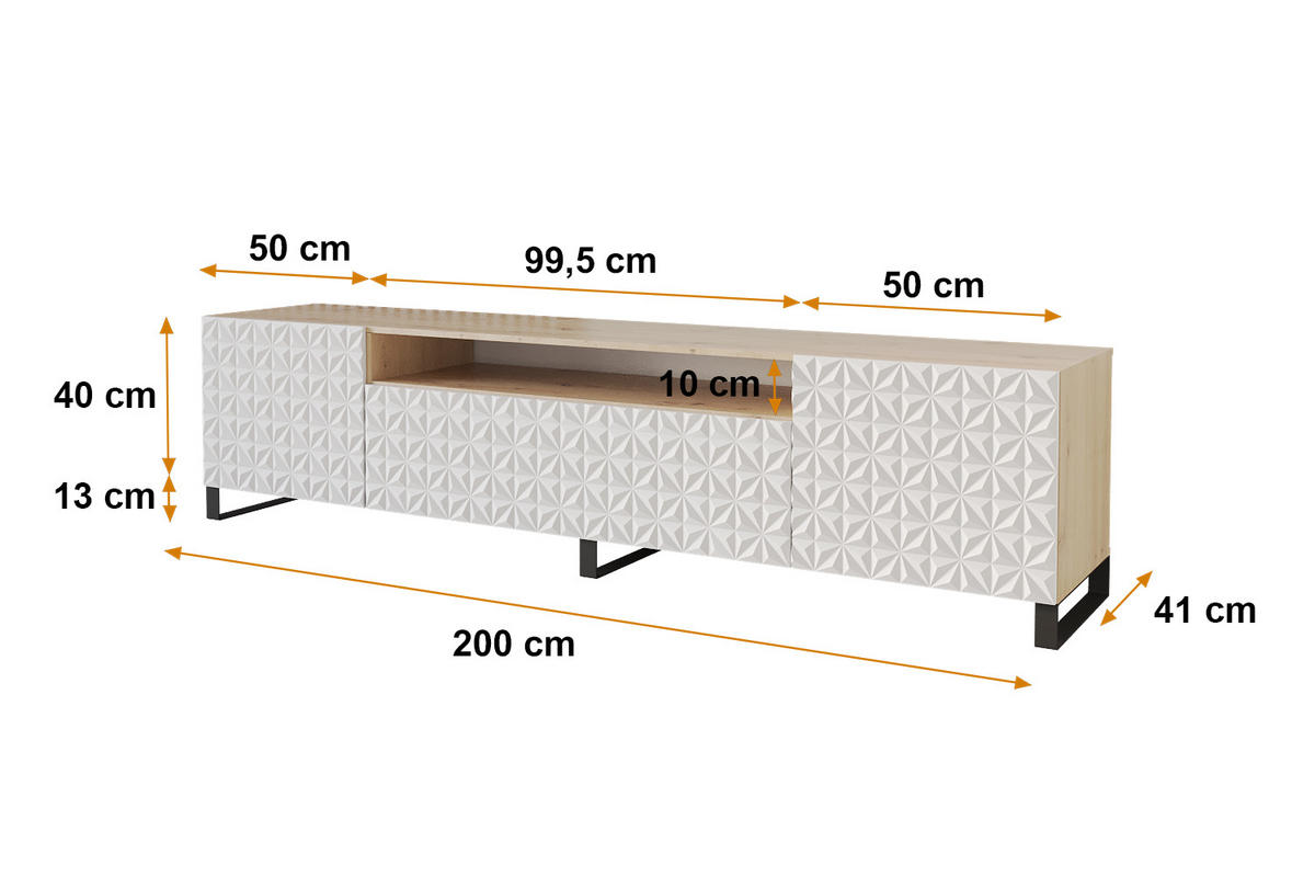LOWBOARD VIRA-S 200x53x41 cm - Artisan / Weiß - Schwarz/Weiß, Holzwerkstoff (200/53/41cm) - ALTDECOR