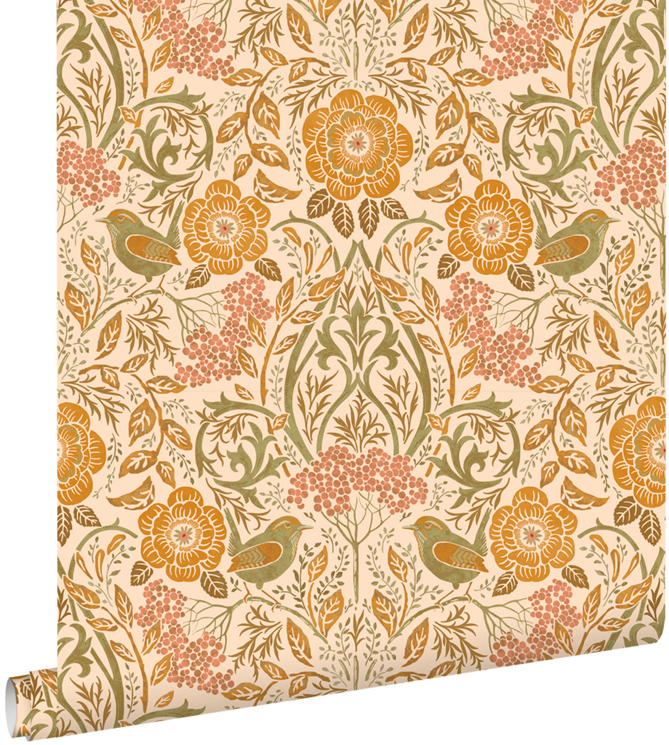 TAPETE Blumen und Vögel im Jugendstil 50 x 900 cm - Orange, Papier (50/900cm) - ESTAhome