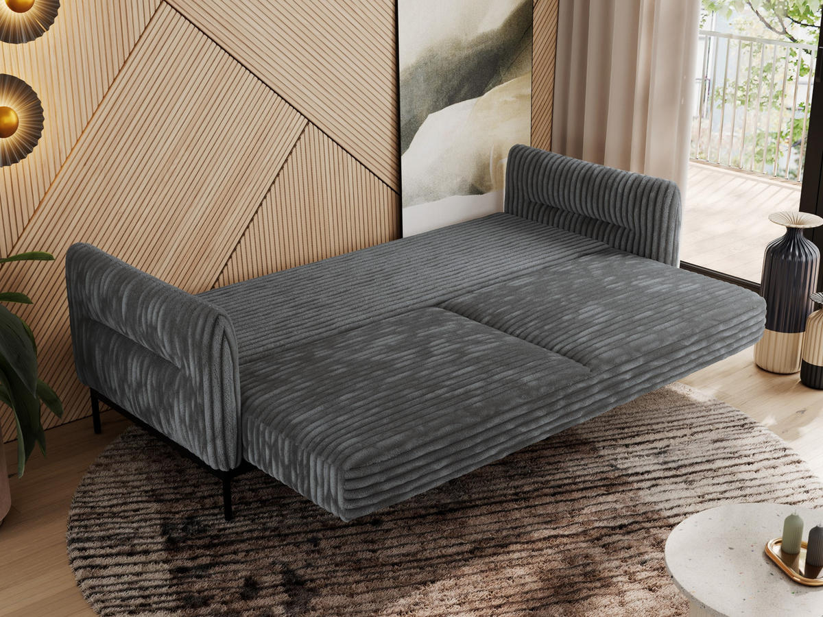 SOFA SALENTO Dunkelgrau Cord - Dunkelgrau/Schwarz, Textil/Metall (221/82/101cm) - MKS