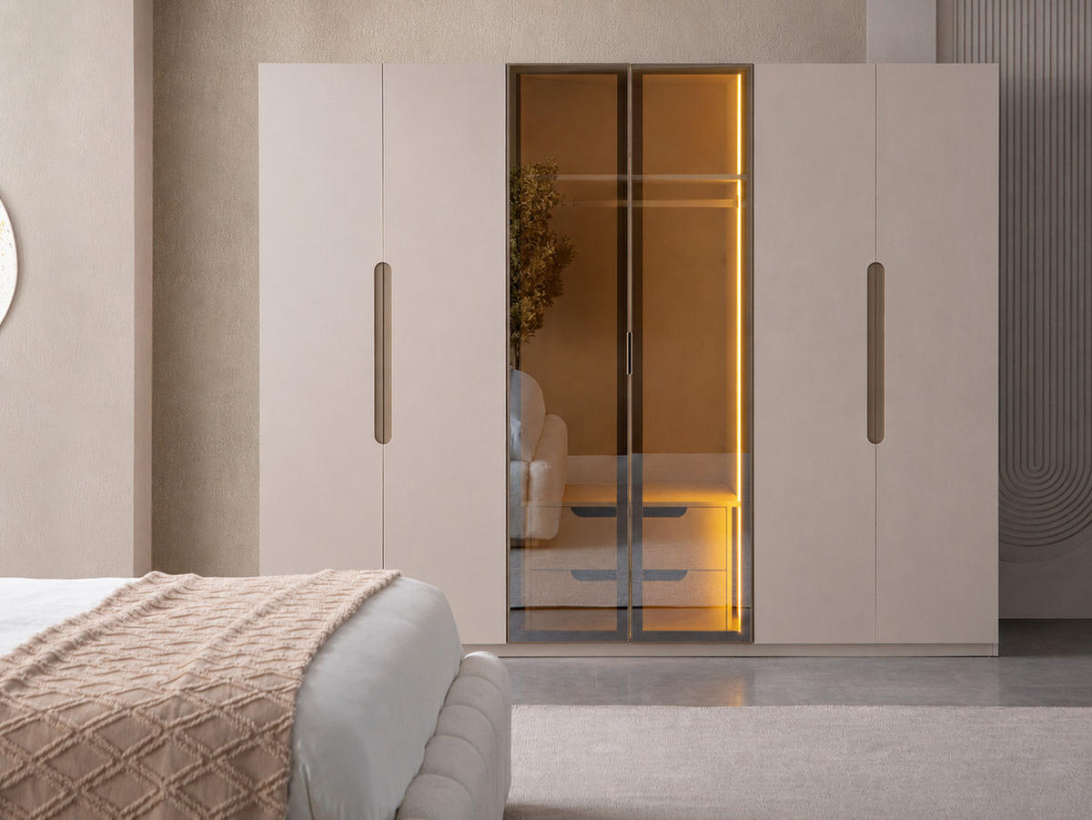 KLEIDERSCHRANK Maldiv 6 trg. - Beige, Holzwerkstoff (260/215/60cm)