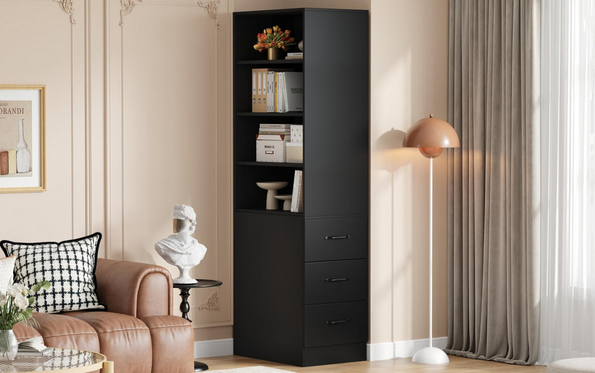 HIGHBOARD 60/180/38 cm Schwarz aus Spanplatte mit Seitenschubladen - Schwarz, Holzwerkstoff (38/180/60cm) - OKMYHOME