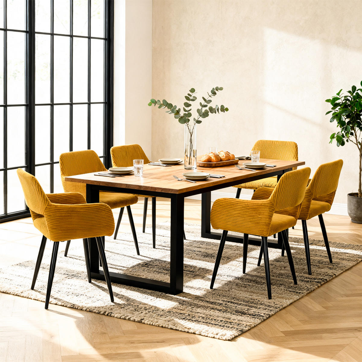 ESSZIMMERSTÜHLE 6er-Set, gepolstert aus Cord, mit Metallbeinen, Gelb - Gelb, Textil/Metall (56/78/56cm) - Meubles Cosy
