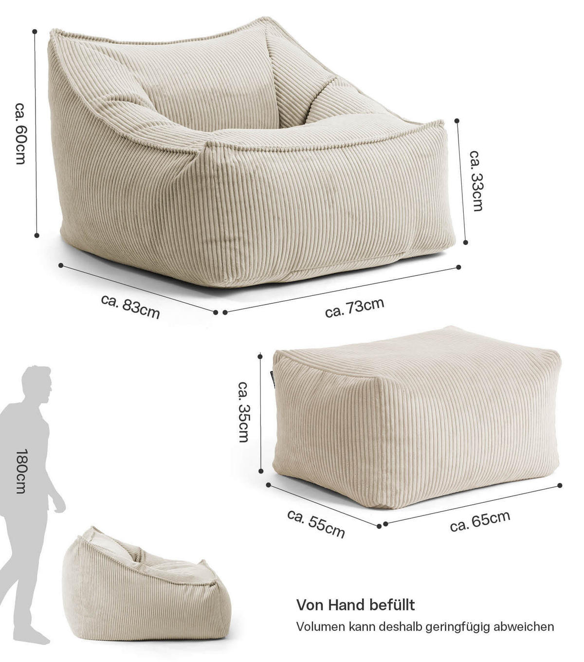 SITZSACK mit Hocker Der Lümmel - Grau, Textil (73/60/138cm) - Mokebo